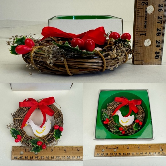 Vtg 1987 Small Wood Wreath Ornament Goose Holly Berries Winter Christmas Holiday - Picture 3 of 10